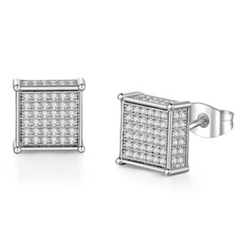 RepaTime Silver Square Stud Earrings for Men with Full Cubic Zirconia Hypoallergenic Earrings Studs for Sensitive Ears Trendy Mens Hiphop Stud Jewelry