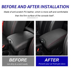 DEYTOP Center Console Cover for Jeep Wrangler JK JKU 2011-2017 Armrest Cover Pad for Wrangler Rubicon/Sahara/Unlimited/Sport 2011-2014 2015 2016 2017 Accessories (Black with Red Stitches)