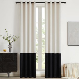 BULBUL Cream Black Color Block Window Curtains Panels 96 inches Long Velvet Farmhouse Drapes for Bedroom Living Roomm Darkening Treatment with Grommet Set of 2