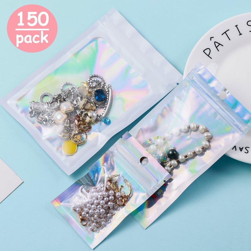 150-pack 10" x 14" Holographic Mylar Bags with Clear Window