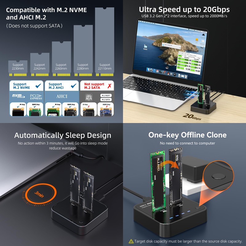 KALEA-INFORMATIQUE Dock for connecting 2 M2 AHCI or M.2 NVMe