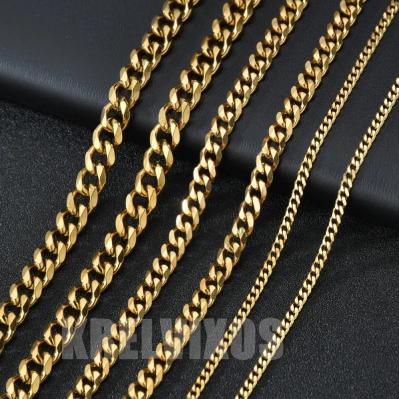 KRELVIXOS Collar Estilo Cadena Cubano Moda De Acero Inoxidable Oro