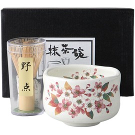 Ale-net Matcha Bowl, Matcha Rice Bowl, Chasen Set, Φ3.7 x H2.6 inches (9.3 x 6.5 cm), Kohiki Sakura, Nodata Rice Bowl, Pottery, Mino Ware, Made in Japan