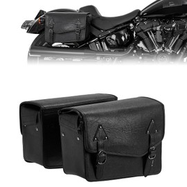 KEMIMOTO Motorcycle Saddlebags with/Turn signal Moving Backwards 24L Saddle Bags Motorcycle PU Leather Luggage Bags Compatible with Softail Sportster Dyna Models