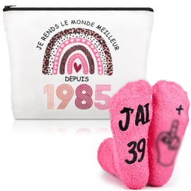 Xuniea Geschenk zum 40. Geburtstag für Frauen - 1985 Kosmetiktasche und Socken, originelle humorvolle Geschenkidee für Frauen, die im Jahr 1985 geboren wurden, Accessoire-Set zum 40. Geburtstag