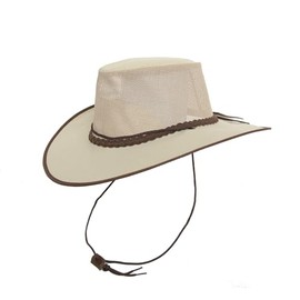Outdoor Summer Hat Made of Canvas with Mesh Light and Airy with Chin Strap Waterproof with UV Protection, sand, S