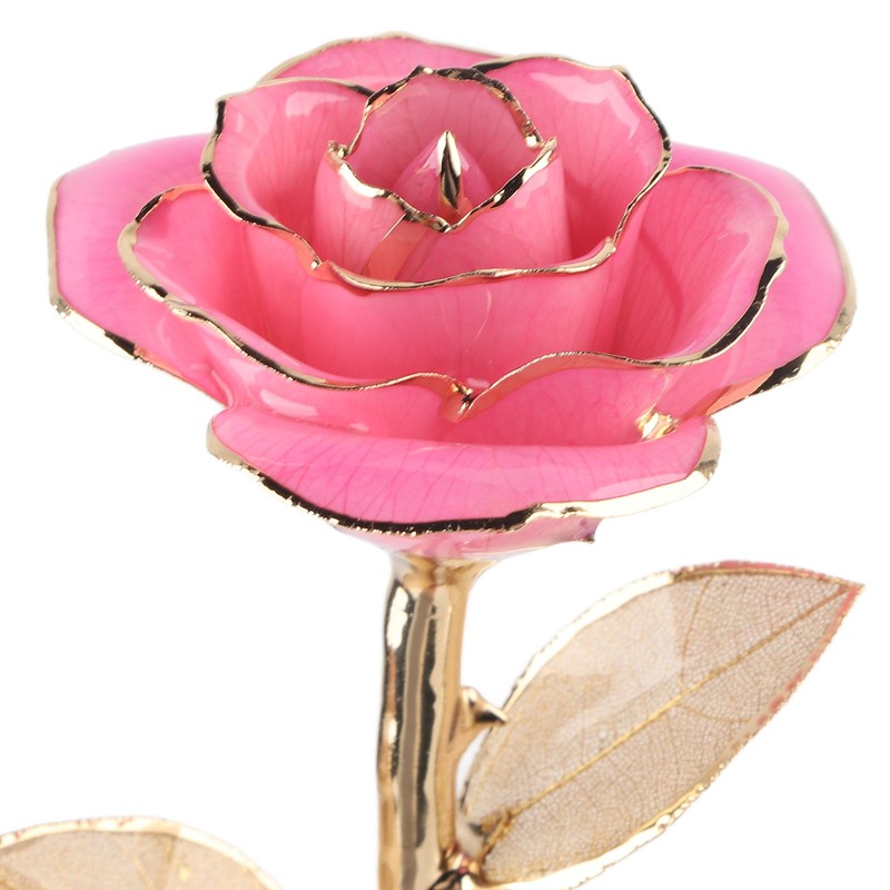 24K Gold Rose Dipped Golden Leaves Girlfriend Wife Valentine's Day