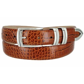 Harbor Italian Calfskin Genuine Leather Designer Golf Dress Belt 1-1/8"(30mm) Wide (Alligator Tan, 40)