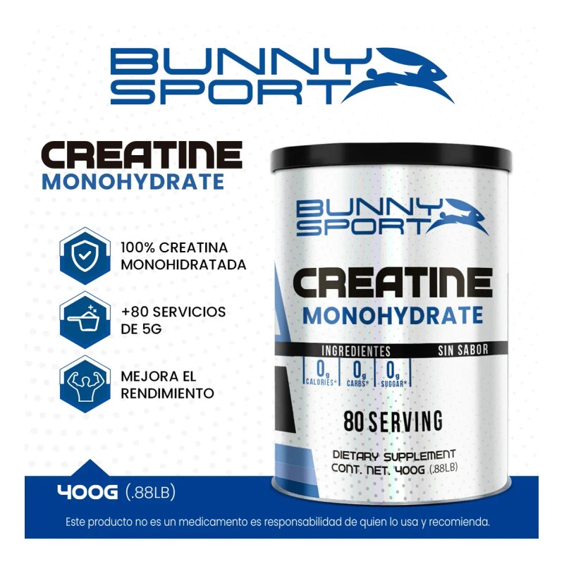 Suplemento Creatina Bunny Sport 400g 80 Servicios Polvo Natural