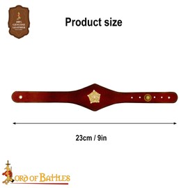 Lord of Battles Leather Bracelet Genuine Leather Wrist Band with Tudor Rose Adornment - Perfect for LARP, Cosplay, Fantasy and Renfair