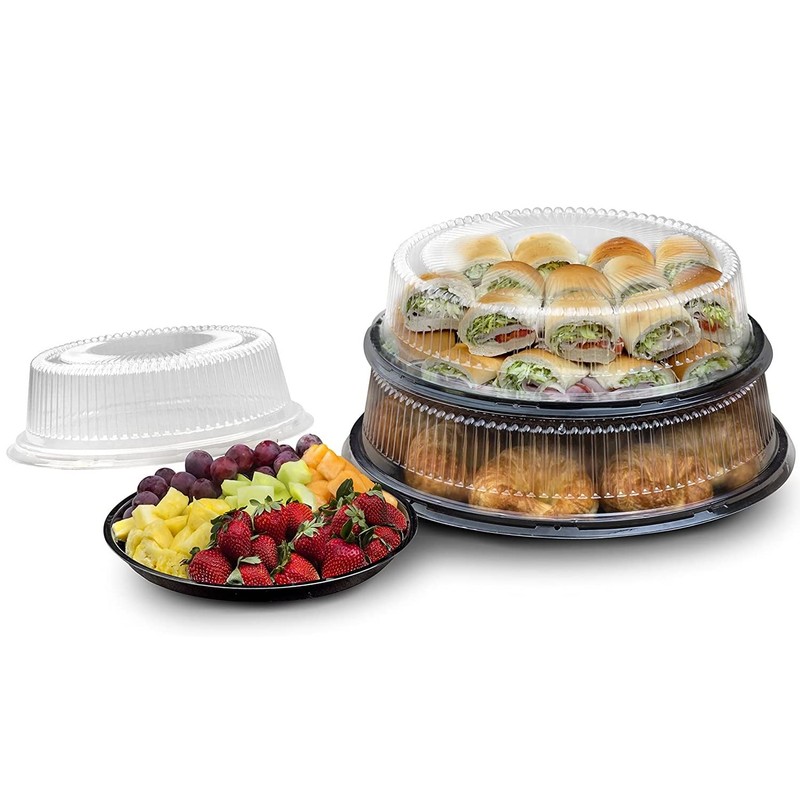 Party Essentials Hard Plastic Tray With Clear Dome Lids, 16",