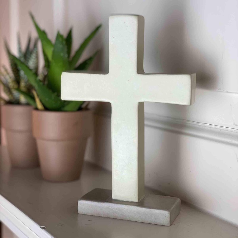 Global Crafts Hand-Carved Standing Soapstone Cross, 6.5 x 4.5 Inches,