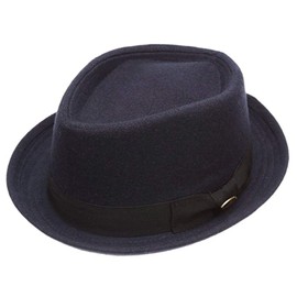 Porkpie Fedora Men's Vintage Style Wool Blend (L/XL, F2292NAVY)