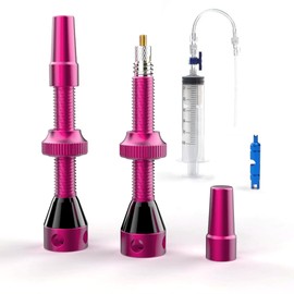 Shredr. Tubeless Valve Set, Complete Set Including Valve Tool and Tubeless Syringe, Super Light Aluminium, Tubeless Valves Colourful Anodised French Valve Presta (Pink, 44 mm)
