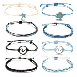 Softones Boho Rope Ankle Bracelets for Women Waterproof Adjustable Braided Anklets for Women - Turtle|Wave|Beads|Infinite|Starfish|Boat Anchor