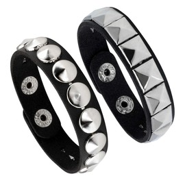 Mafnee 2Pack Punk Goth Bracelet for Man Women Leather Spike Rivet Metal Studded Wristbang Black