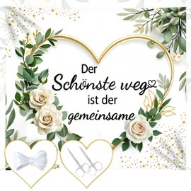 Hochzeitsherz zum Ausschneiden, 200x180cm Hochzeitslaken Herz zum Ausschneiden Hochzeit mit 2 Scheren und Seil Bettlaken Hochzeit Ausschneiden Perfekt für Hochzeitsdekorationen Love Banner Kit
