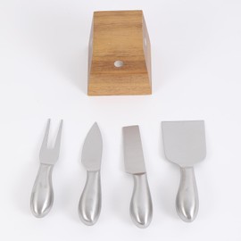 olelo 4 Small Original Cheese Knives/Knife Set with Acacia Wood Holder and Stainless Steel handle, Cheese Knife Set with Magnetic Stand, Stainless Steel Charcuterie Board Utensils, Picnic, Home, Party