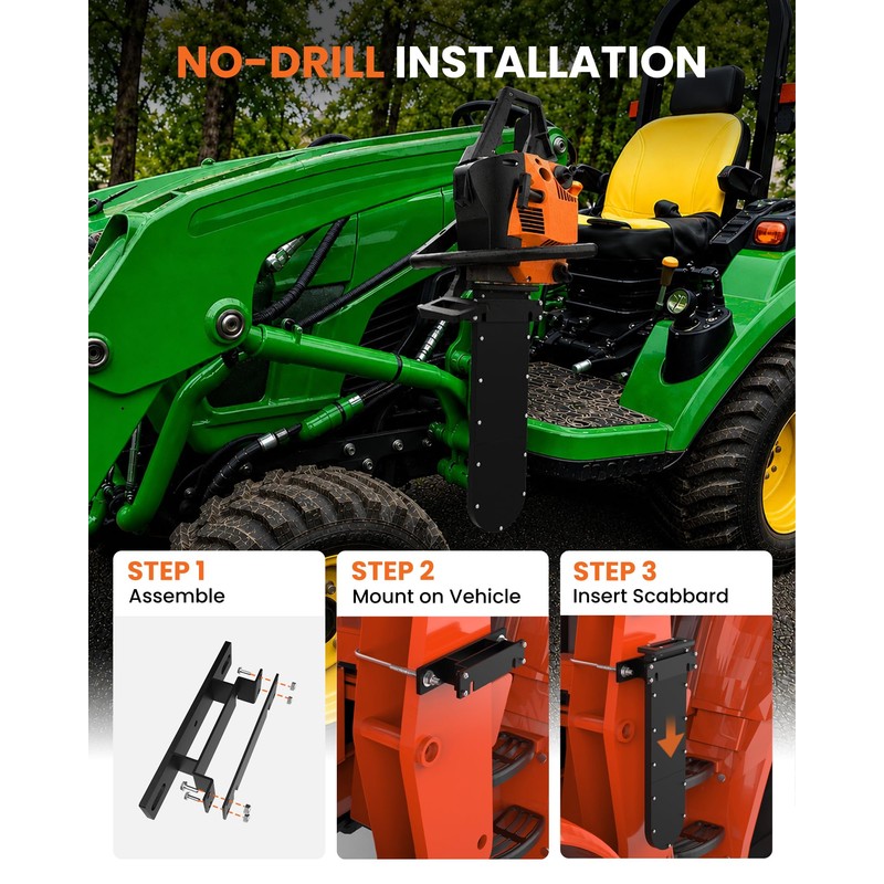 EONECROSS Chainsaw Holder for Tractor, Steel Scabbard, No-Drill Mount