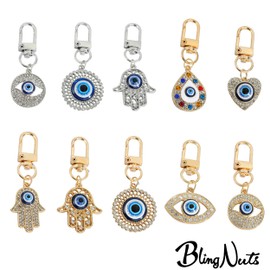 BlingNuts Evil Eye Gold Round Keychain for Women Car Key Ring Bag Purse Good Luck Amulet Protection Charm Birthday Family
