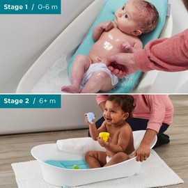 Contours Oasis 2-Stage Newborn Baby Bathtub with Grow with Me Design, Comfortable Quick Dry Plush Cushion, Baby Bath Essentials for New Parents, Newborn to Toddler Baby Tub - White