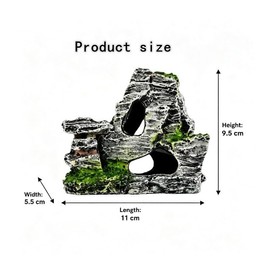 Resin Aquarium Mountain Decor with Moss Rock Cave - Multi-Level Terrain for Fish Tank Landscaping, Natural-Looking Rockery Design with Hidden Cave and Crevices for Shrimp,Reptile Habitat Aquascaping​