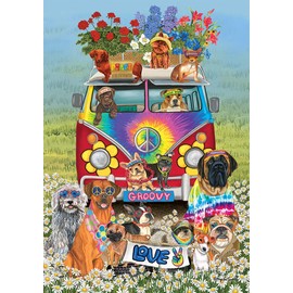 Groovy Pups Spring Garden Flag Hippies Dogs Humor 12.5" x 18" Briarwood Lane