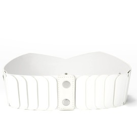 VOMELLI Wide Elastic Waist Belt Women's Vintage Stretch Belt Waist Belt with Silver Buckle for Dress, E-white