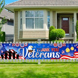 Veterans Day Decorations Garden Banner, Large 9.8 * 2ft Happy Veterans Day Decorations Yard Banner Thank You Veterans Banner for Outdoor, Veterans Day Outdoor Decorations for Patriotic Party