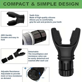 Roczential Adjustable Resistance Lung Capacity, Respiratory Trainer Compact Lung Exercise Device for Exercise Trainer, Easy to Carry, Easy to Clean, Portable Exerciser (Black)