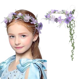 IYOU Boho Wedding Flowers Crown Forest Country Purple Leaves Hair Wreath Flower Girl Hair Accessories for Girls and Women