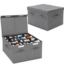 2 Pack Shoe Organizer for Closet Fits 32 Pairs, Large Shoe Storage Box Bins Containers with Lid and Adjustable Dividers for Shoes, Sneakers and High Heeled, Hard Shell and Stackable (Grey)