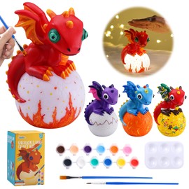 JMMICO Paint Your Own Dragon Lamp Craft Kit, Painting Kits for Kids Ages 4-8, DIY Dragon Craft Night Light with 12 Colors Paint, Arts and Crafts for Kids Ages 6-14,Pat-pat Drawing Toys Birthday Gift