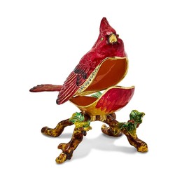 Jere Luxury Giftware Bejeweled Charlie Red Cardinal, Pewter With Enamel Collectible Trinket Box with Matching Pendant Necklace