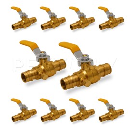 Midline Valve 627F234-NL-10 Heavy Duty Full Port PEX Ball Valve with Drain, Brass, with 1/2 in. Expansion Connection (10 Pack)