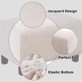 Turquoize Stretch Ottoman Cover Ottoman Slipcover Sofa Cover Footstool Protector Storage Ottoman Covers Furniture Protector Soft Rectangle slipcover with Elastic Bottom (Large, Ivory White)