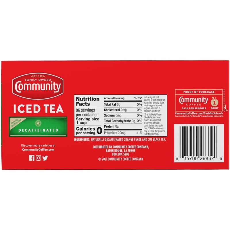 Community Coffee Decaf Tea, 24 Family Size Tea Bags (Pack
