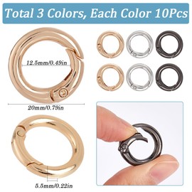SOFPLATE 1 Box 30Pcs 3 Colors Round Carabiner Clip Spring O Rings Metal Key Ring 20mm Circle Trigger Snap Hooks Gate O Ring Buckle Clasps for Keyrings Purse Bags Chain Keychain Supplies DIY Craft