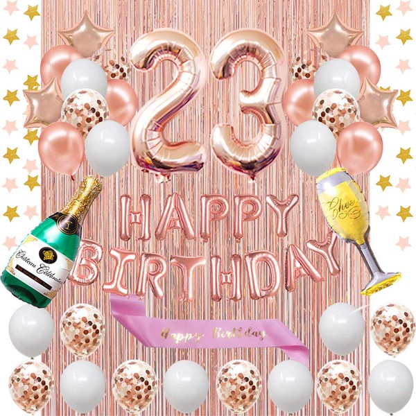 Fancypartyshop 23rd Birthday Decorations - Rose Gold Happy Birthday Banner