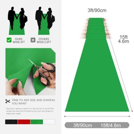 VOK Green Aisle Runner Carpet Rugs for Garden Party, Premium 160 GSM Felt Non-Woven Fabric Runway Rug for Step, Ceremony Parties and Events Indoor or Outdoor Decoration (Green, 3X15 ft)