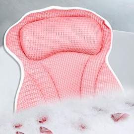 Bath Pillow, Bath Pillows for Tub Neck and Back Support, Bathtub Pillows for Head and Neck with 6 Strong Non-slip Suction Cups, 4D Air Mesh, Bath Accessories Spa Gifts for Women(Pink)