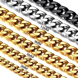 6mm 316L Stainless Steel Miami Cuban Chains Necklaces Hip Hop Punk Jewelry 18K Gold Plated Curb Cuban Link Chain Necklace for Men & Women 22 inches