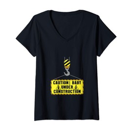 Womens Caution Baby Under Construction Pregnancy Announcement Top V-Neck T-Shirt
