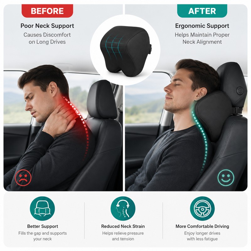 Car Neck Pillow for Driving – Memory Foam Headrest Support
