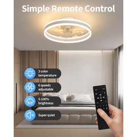 KDG 19.7" Low Profile LED Ceiling Fans with Light, Reversible Flush Mount with Remote and 6 Winds Speeds Fan Lighting, 3 Colors Dimmable for Bedroom, Living Room, Kids, Dinning Room, Kitchen (White)