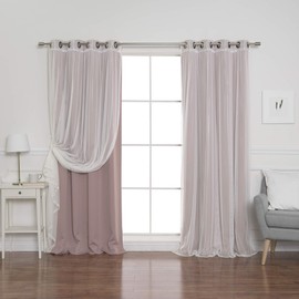 Best Home Fashion uMIXm Tulle Sheer Lace and Blackout 4 Piece Curtain Set â Antique Bronze Grommet Top â 52" W x 84" L â (Set of 4 Panels) (52" W x 84" L - Each Panel, Mauve)