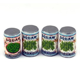 MyTinyWorld Set Of 4 Assorted Dolls House Miniature Squaw Brand Cans (1920s)