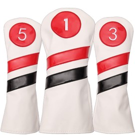 SHABIER White Golf Head Covers 3pcs/Set Driver Fairway Hybrid Headcovers PU Leather 1 3 5 Head Covers for Golf Club (White 135)