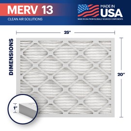 BNX 20x25x1 MERV 13 AC Furnace Air Filter 4 Pack - MADE IN USA - Electrostatic Pleated Air Conditioner HVAC AC Furnace Filters - Removes Pollen, Mold, Bacteria, Smoke