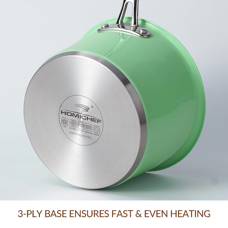 HOMICHEF 2.5 QT Mint Green Nickel Free Stainless Steel Saucepan